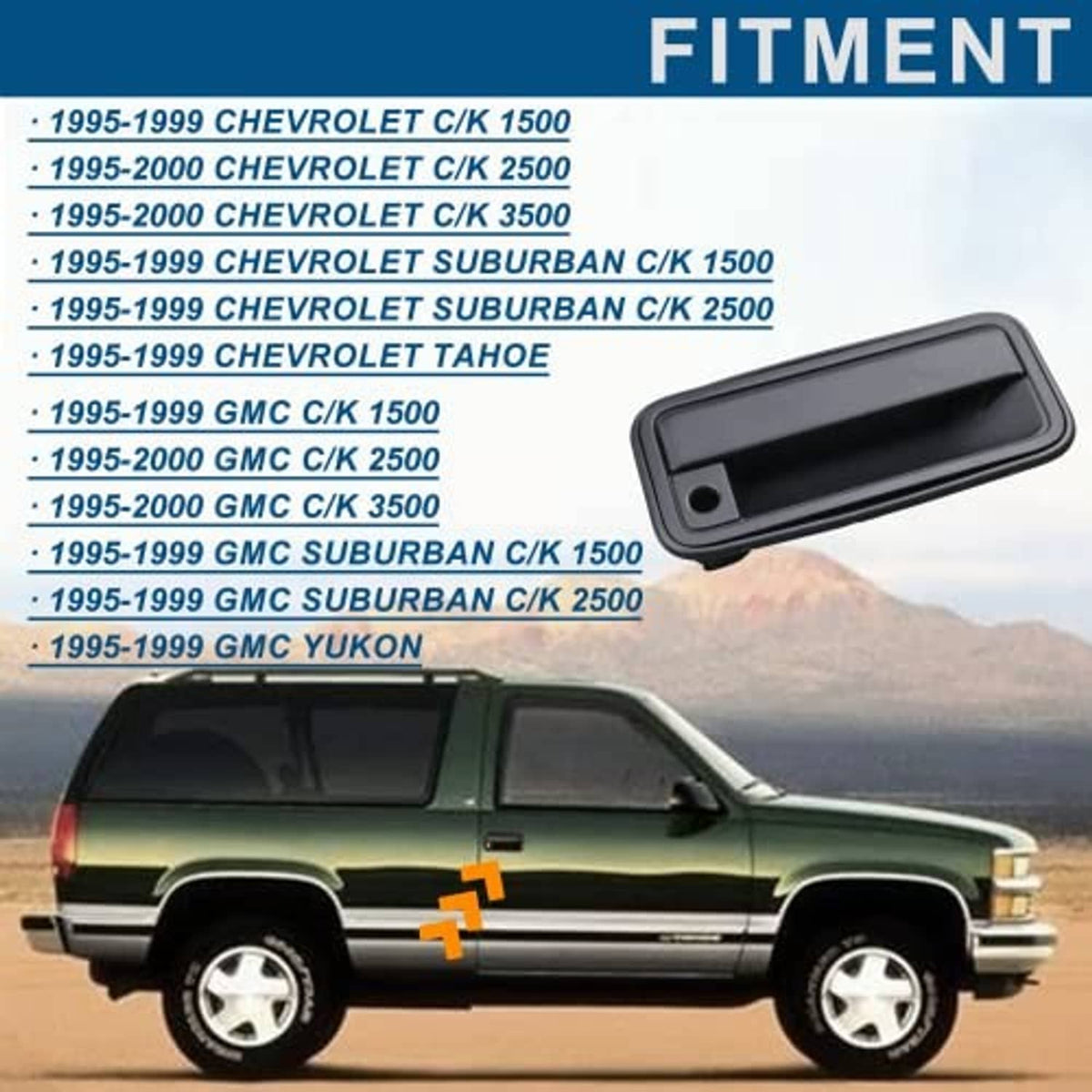 Black exterior door handle accessory with metal linkage and mounting points