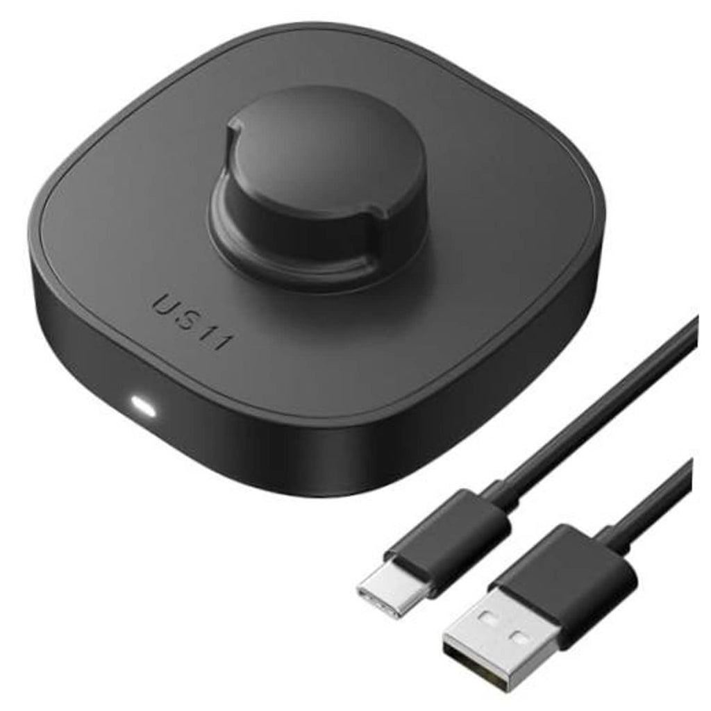 Black charging dock with round stand and U.S.11 marking