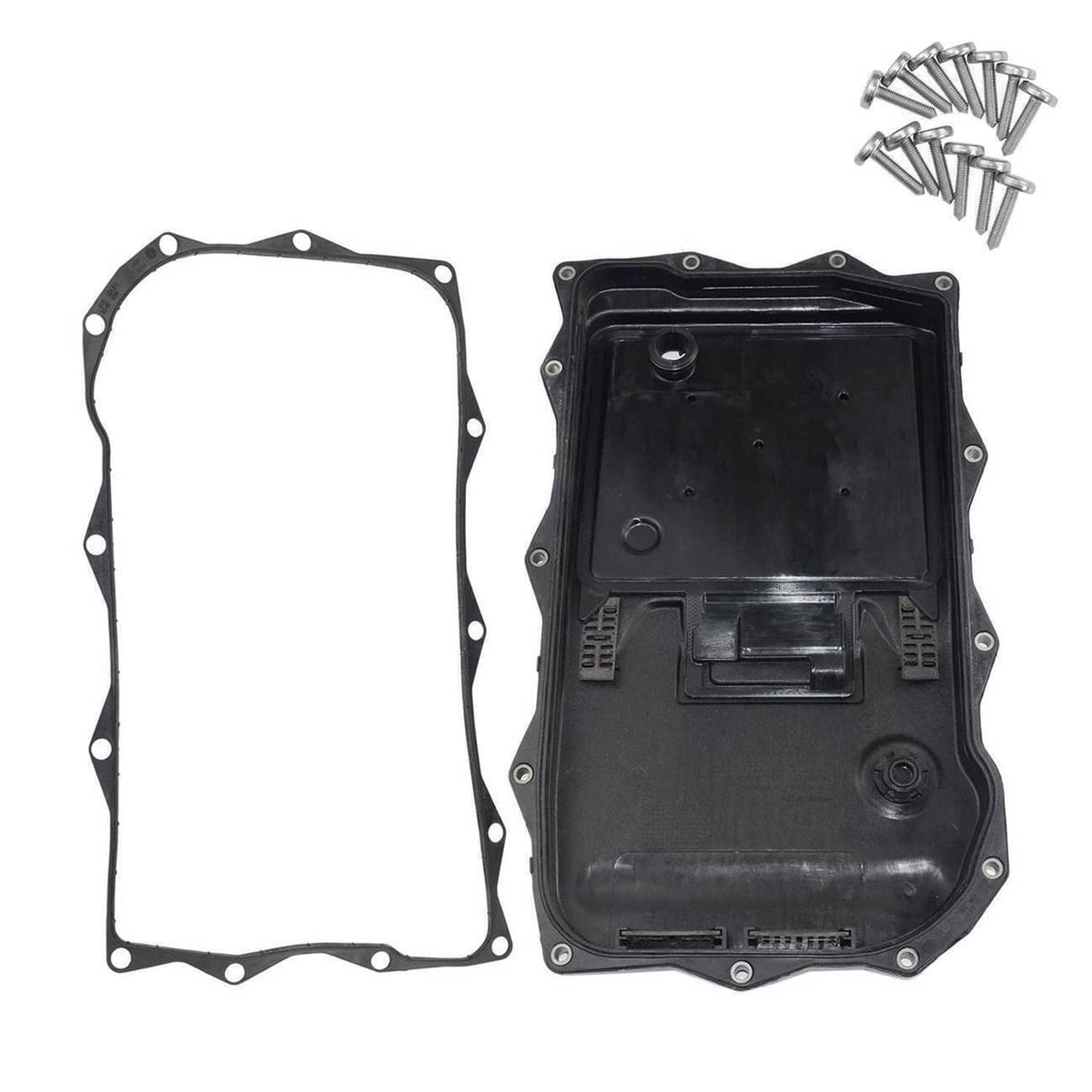 Automatic transmission filter housing cover with gasket and matching bolt hardware