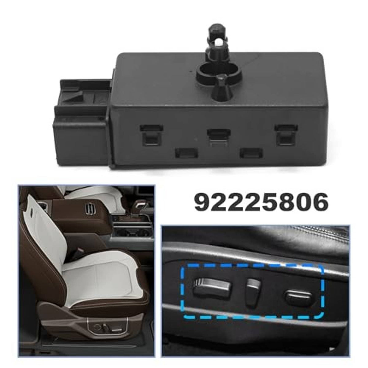 Black power seat adjuster control switch with connector ports on front panel