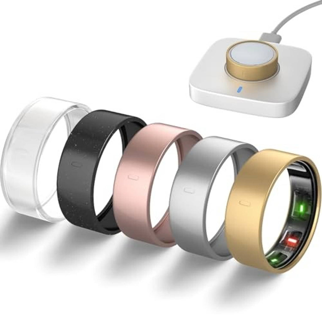 Five smart ring TPU covers: clear, black, rose gold, silver, and gold