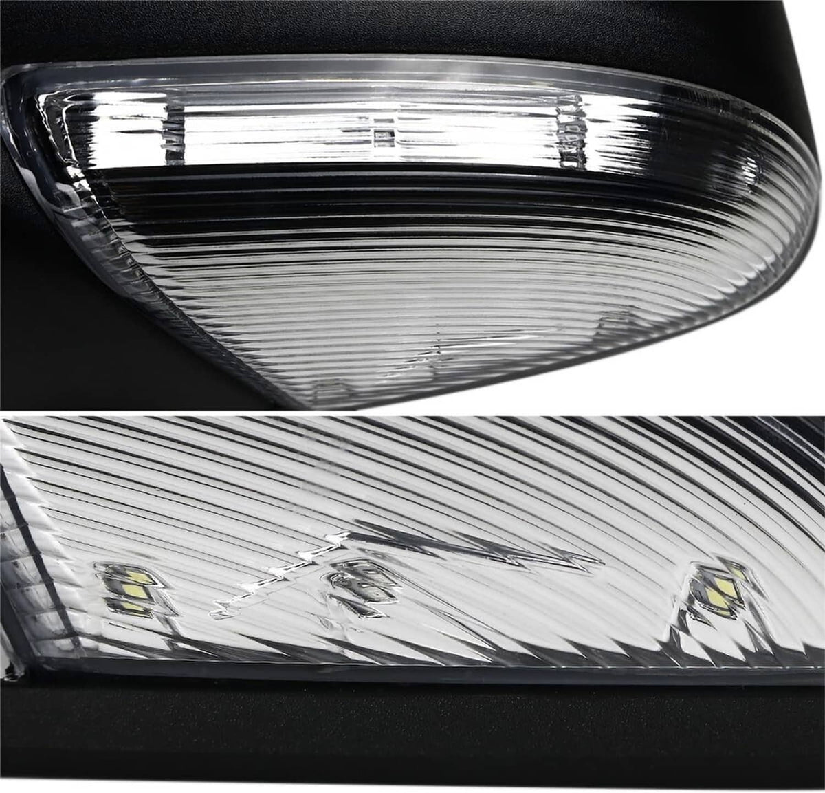Clear-lens side mirror turn signal module with ribbed reflector details