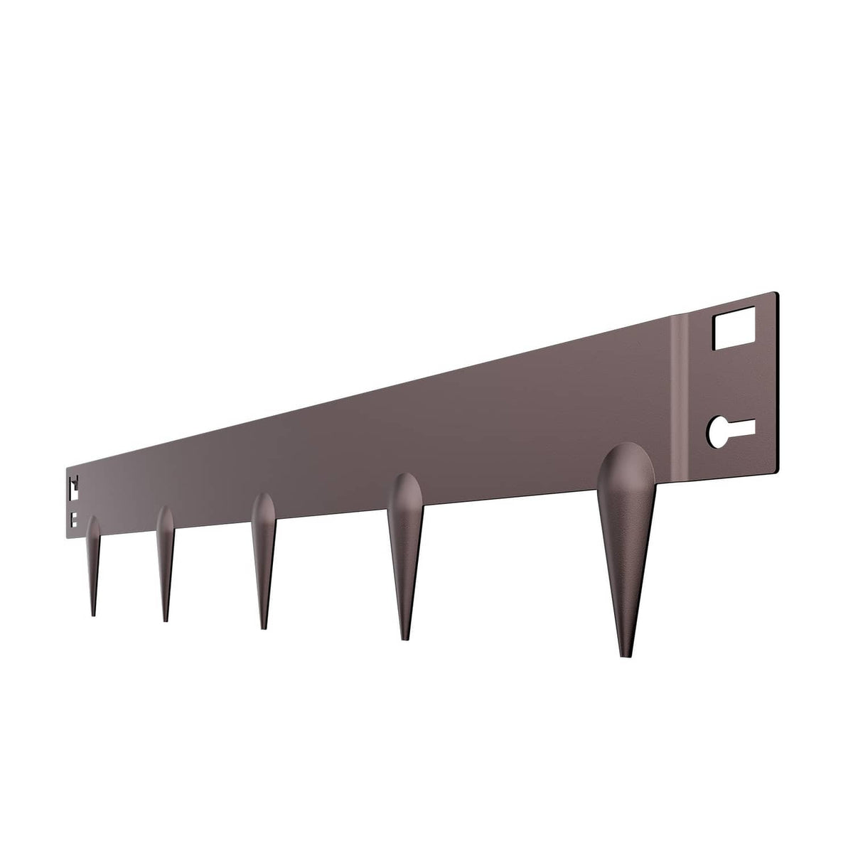 Brown steel garden landscape edging strip with pointed spikes and interlocking ends