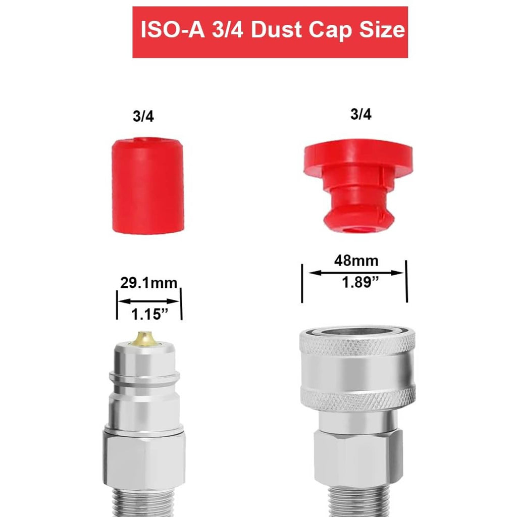 3/4 in ISO-A hydraulic dust cap with red end cover and metal threaded connector