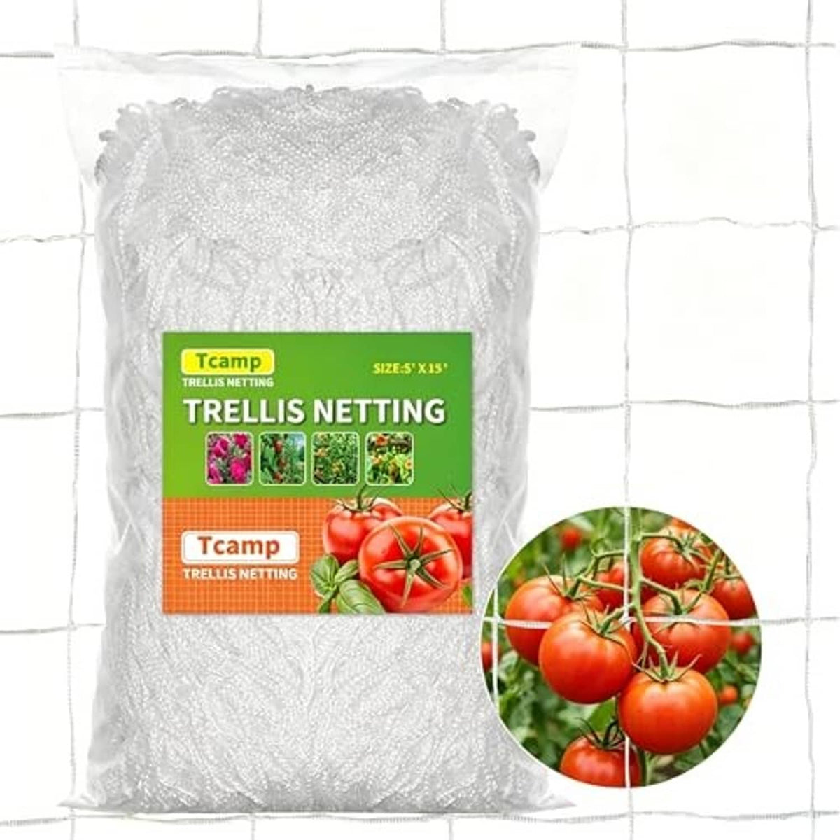 White trellis netting in vacuum-sealed bag, 5 x 15 ft size, 3.5 in mesh