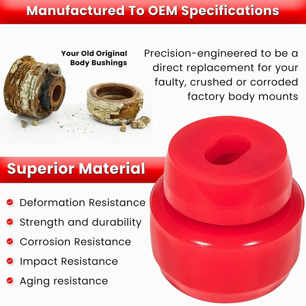 Red silicone body cab mount bushing, OEM-style replacement mount component