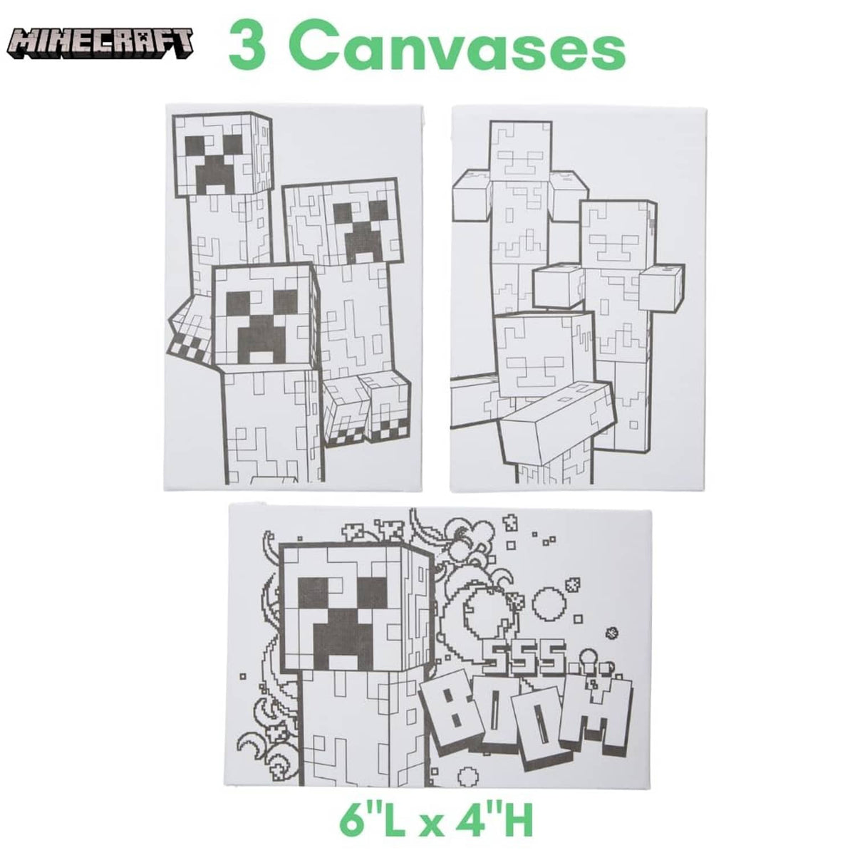 Minecraft canvas painting templates set of 3: cube, block character, and symbol design