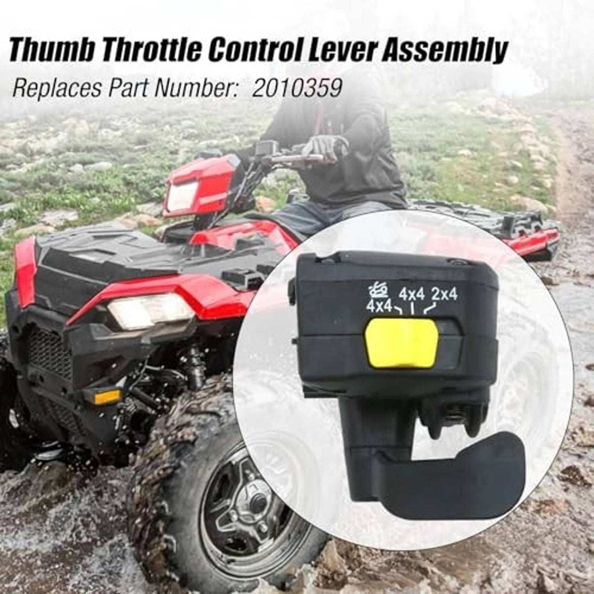 Thumb throttle control lever assembly with black housing and yellow switch
