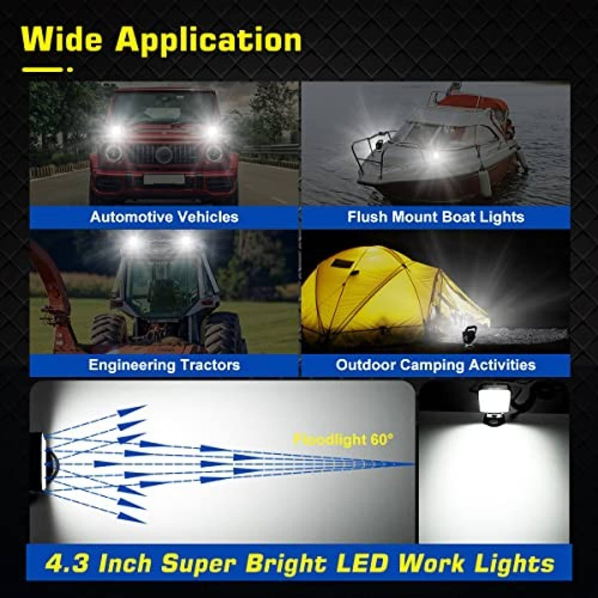 Portable LED work light with wide beam projection, mounted on magnetic base stand