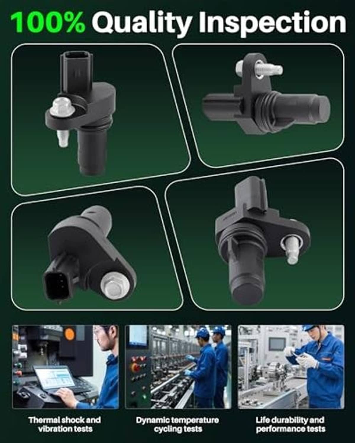 Crankshaft position sensor quality inspection panel showing multiple connector and body views