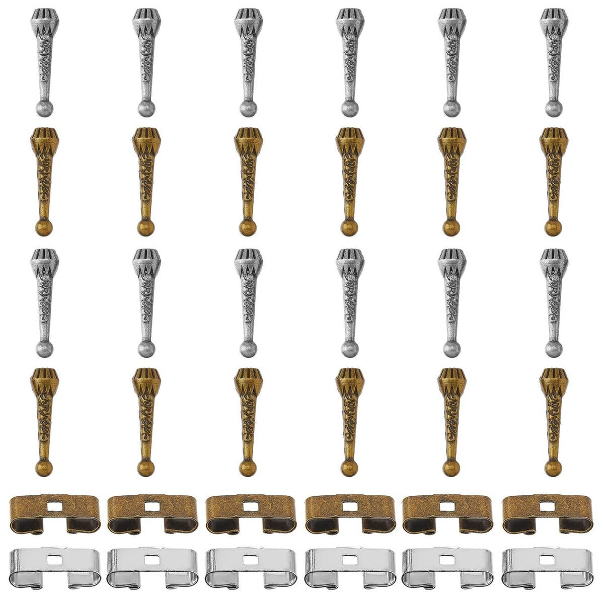 Bolo tie findings kit set of silver and gold-tone connectors and end tips