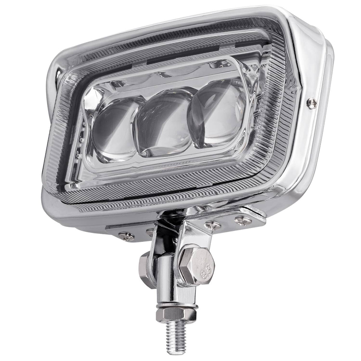 Chrome squared LED headlight with clear lens and mounting bracket