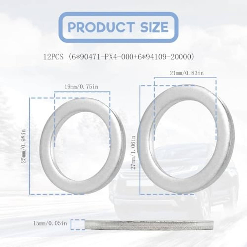 Oil drain plug crush washer gaskets with circular profile and size dimensions