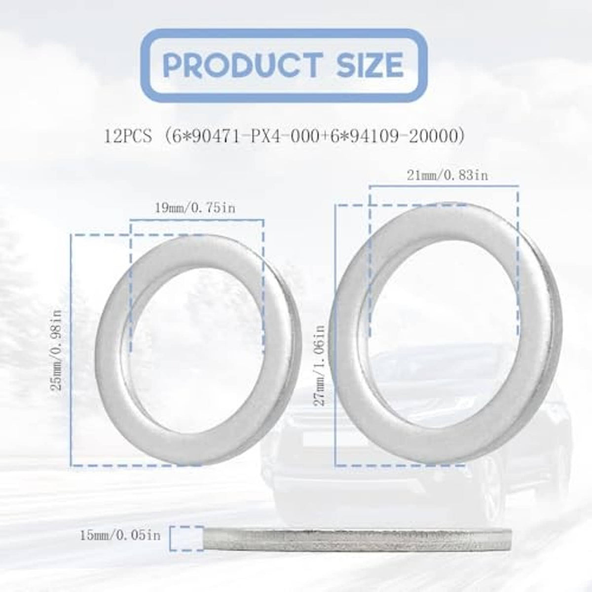 Oil drain plug crush washer gaskets with circular profile and size dimensions