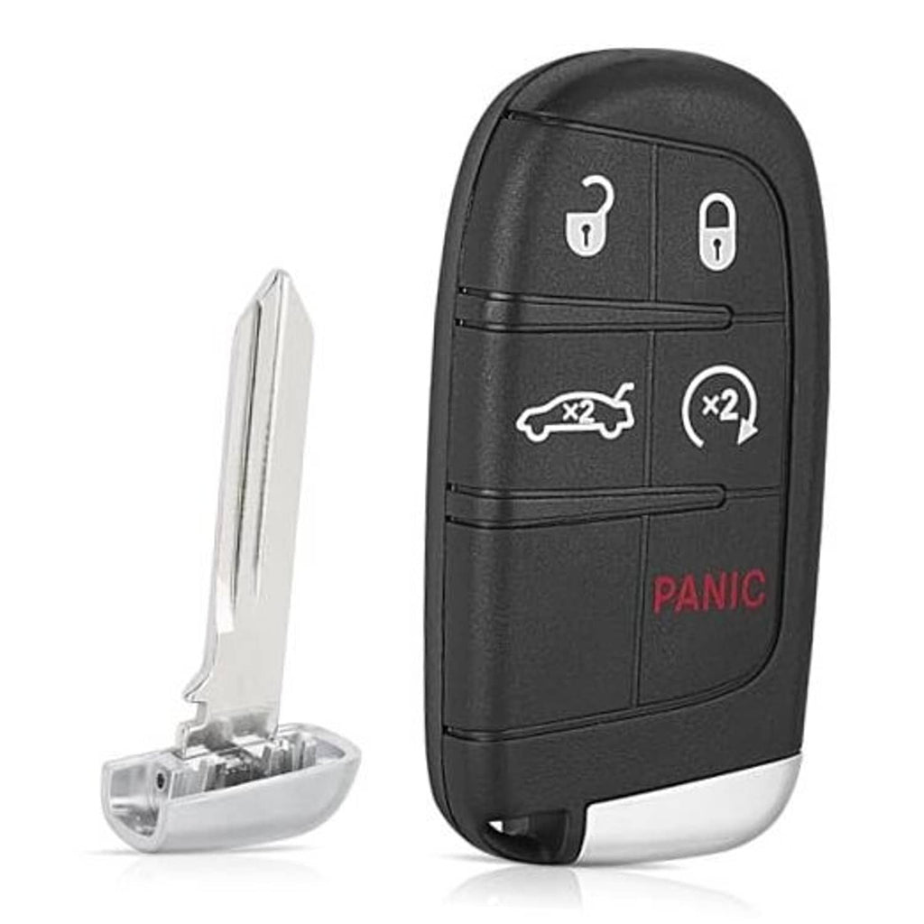 Black replacement car key fob with buttons for lock, unlock, remote start, and panic