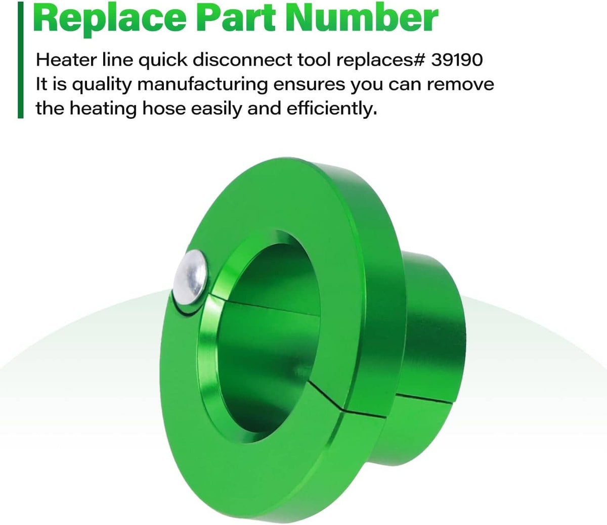 Green heater hose quick disconnect tool with metal locking pin, 3/4 in inlet