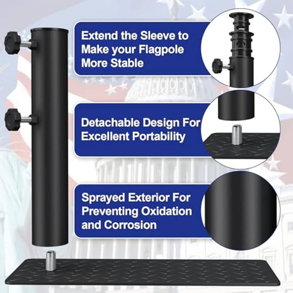 Black tire-mount flagpole holder with extended sleeve and detachable clamp