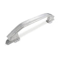 Front bumper reinforcement beam, arched silver metal with end mounting brackets and holes