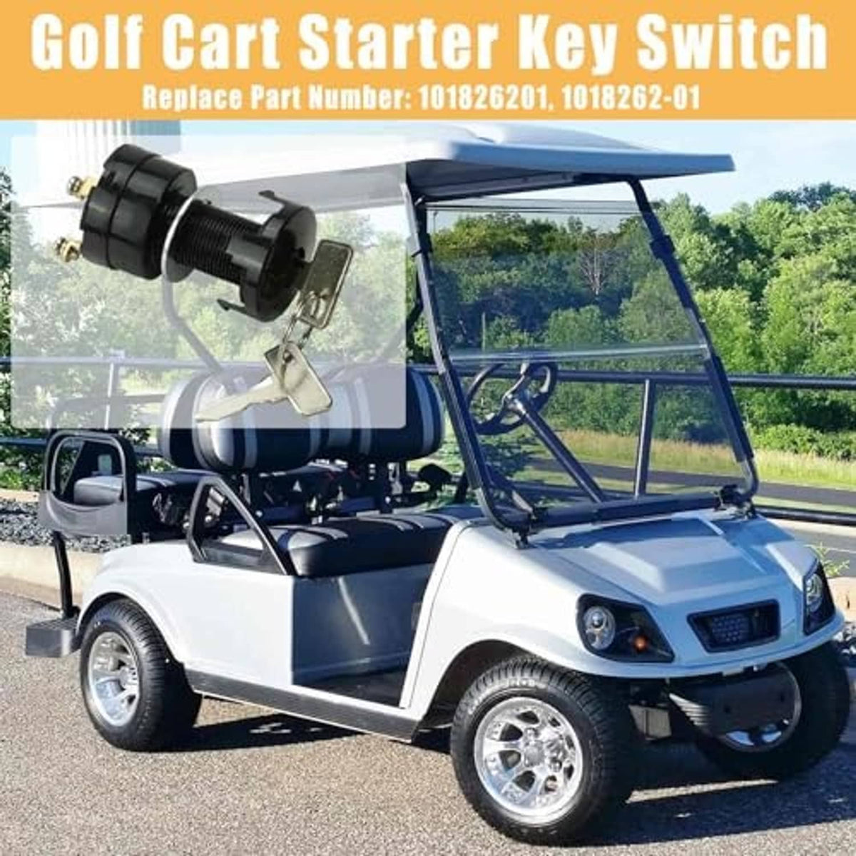 Starter key switch installed on a golf cart with two keys and terminal posts