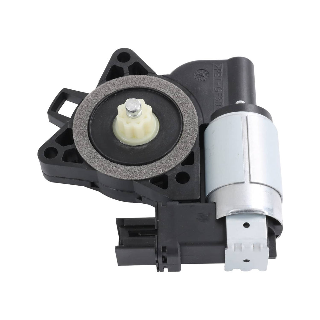Power window regulator motor with round actuator and silver cylindrical motor housing