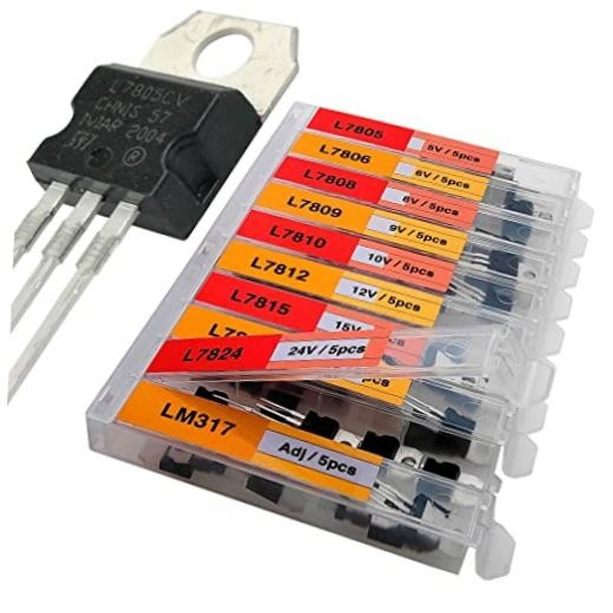 Linear voltage regulator kit: black regulator IC and labeled L7805–L7824 card slots