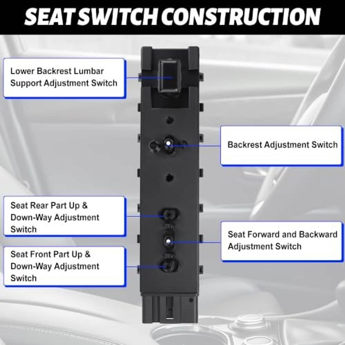 Power seat adjustment switch assembly with multi-button control housing