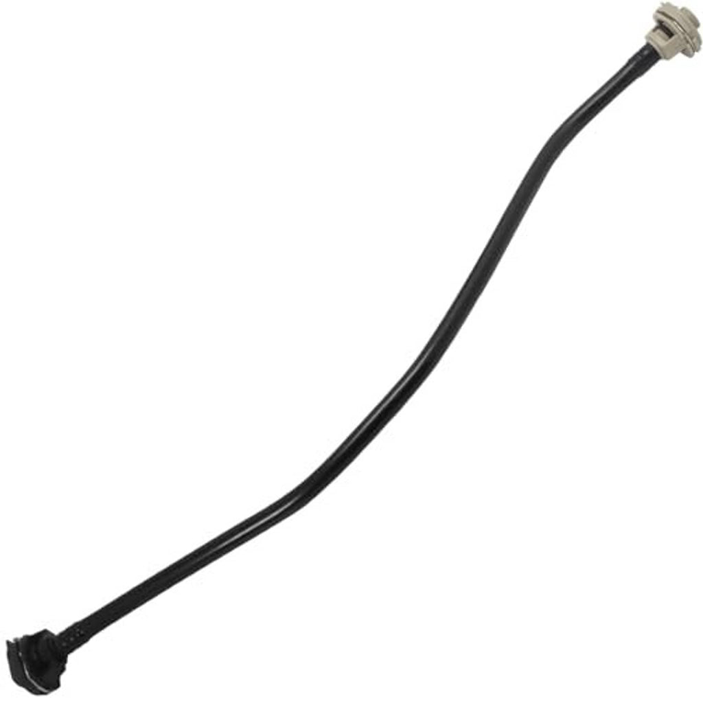 Black coolant reservoir overflow hose with gray plastic fitting end