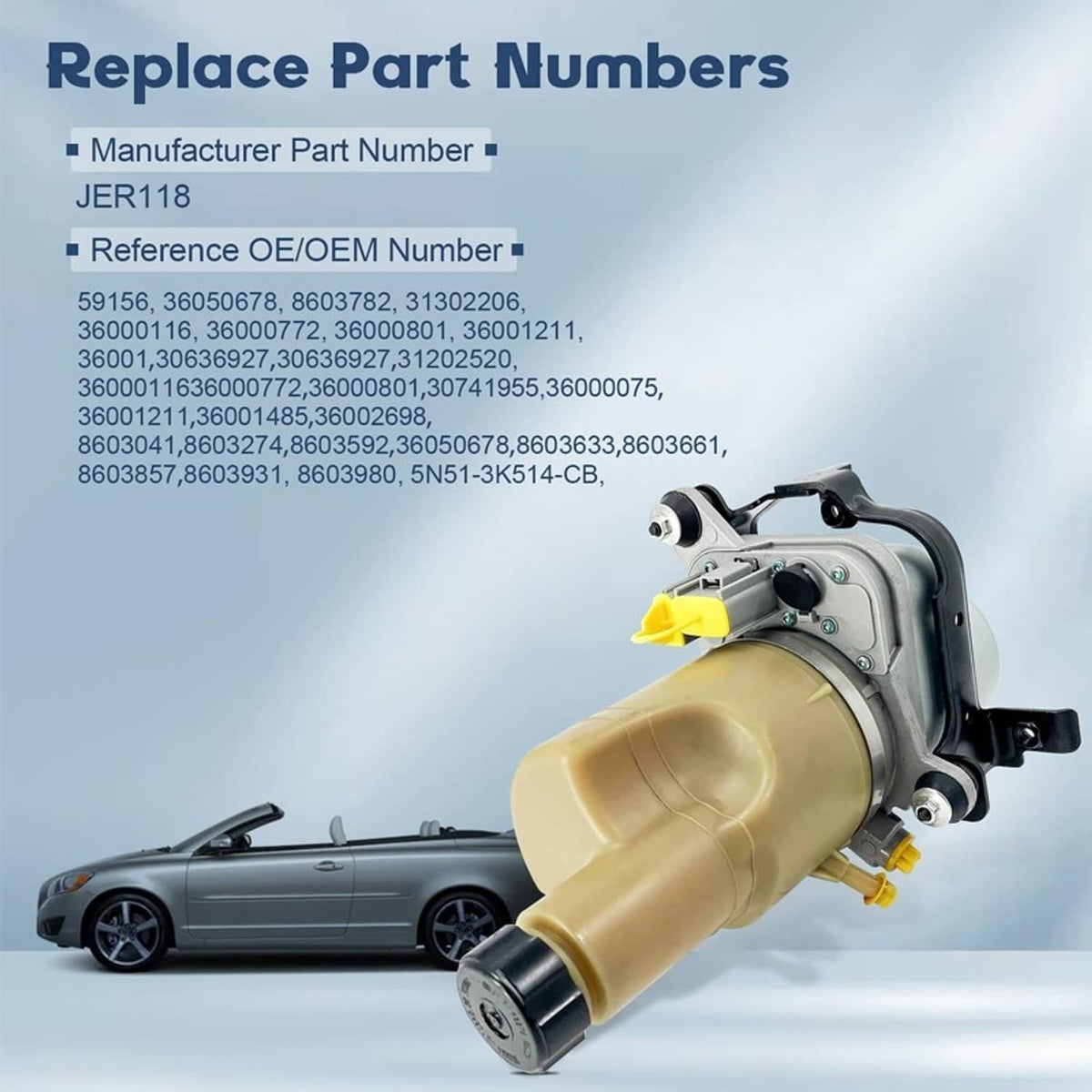 Electric power steering pump with beige reservoir, black mount, and silver metal actuator