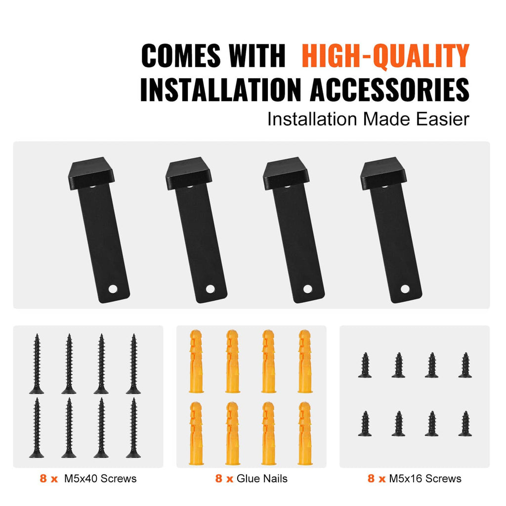Black shelf bracket leg pieces plus screws and glue nails included, installation accessories