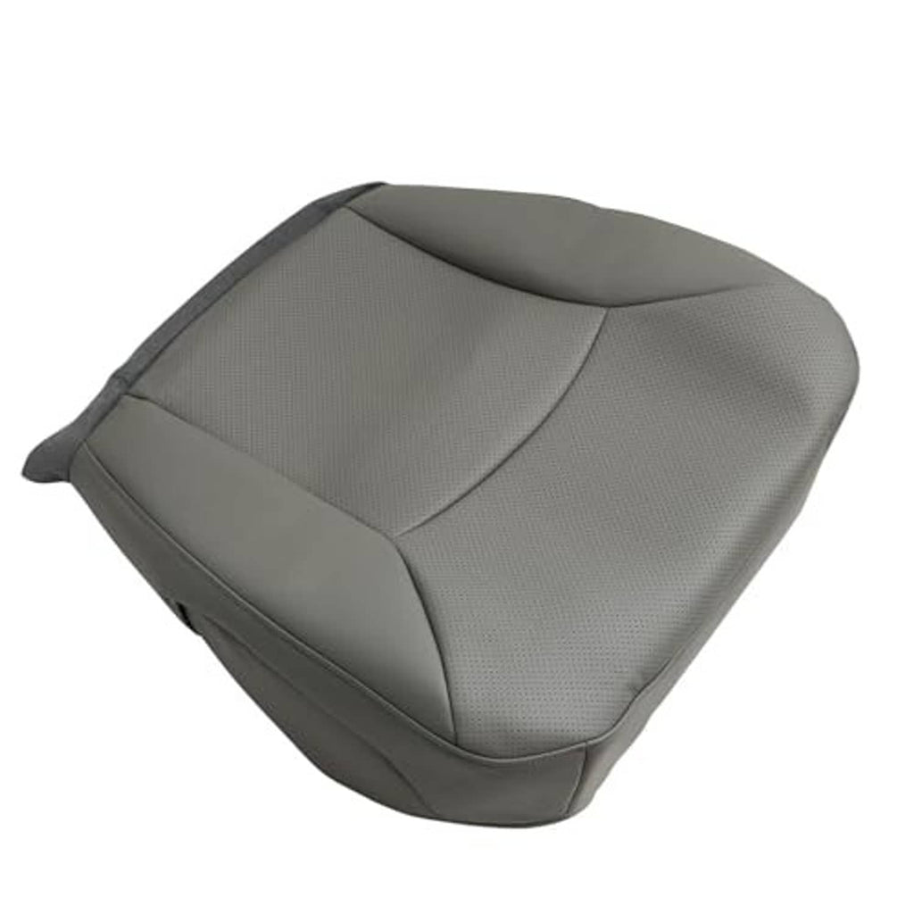 Gray textured driver seat cover with contoured armrest and stitched seam lines.