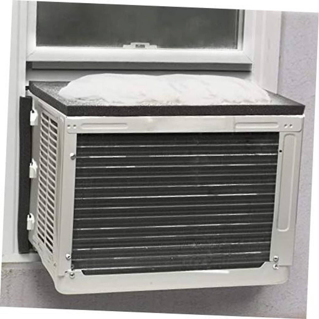 Air conditioner drip cushion on window AC unit, dark gray/black foam pad