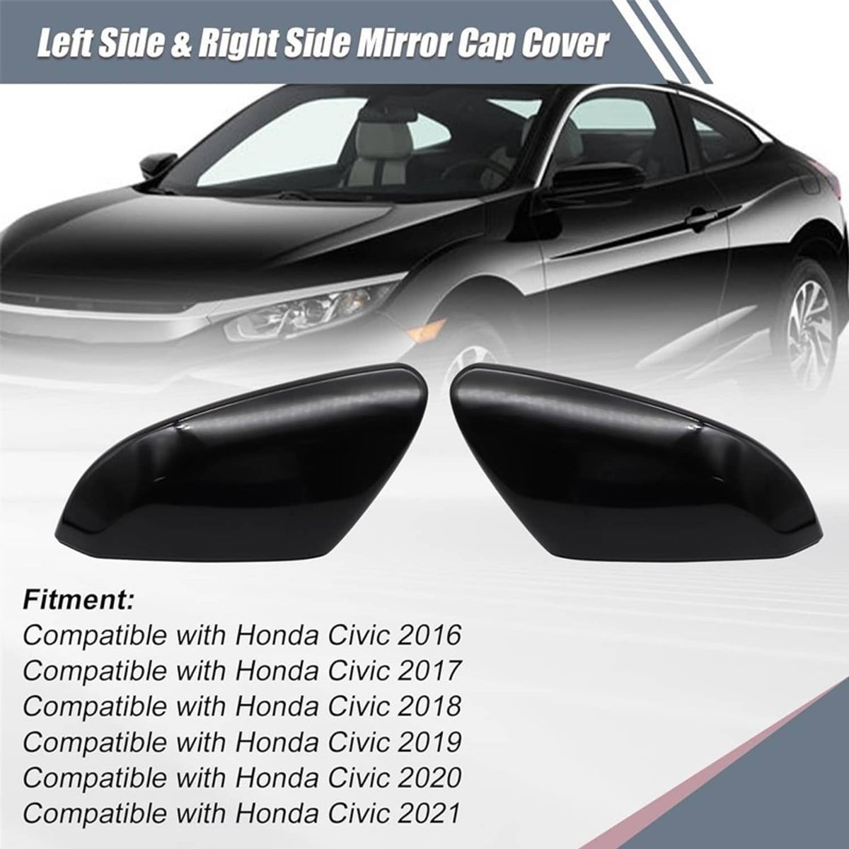 Glossy black left and right mirror cap covers for car replacement, teardrop shape