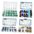 Car A/C compressor gasket seal and dust cap kit with assorted O-rings and caps in tray