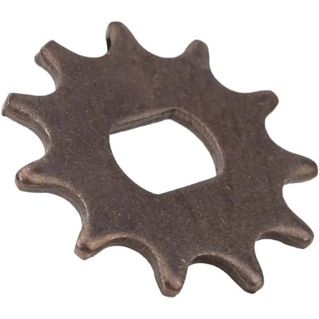 Steel 11-tooth sprocket, angled view, square center mounting hole