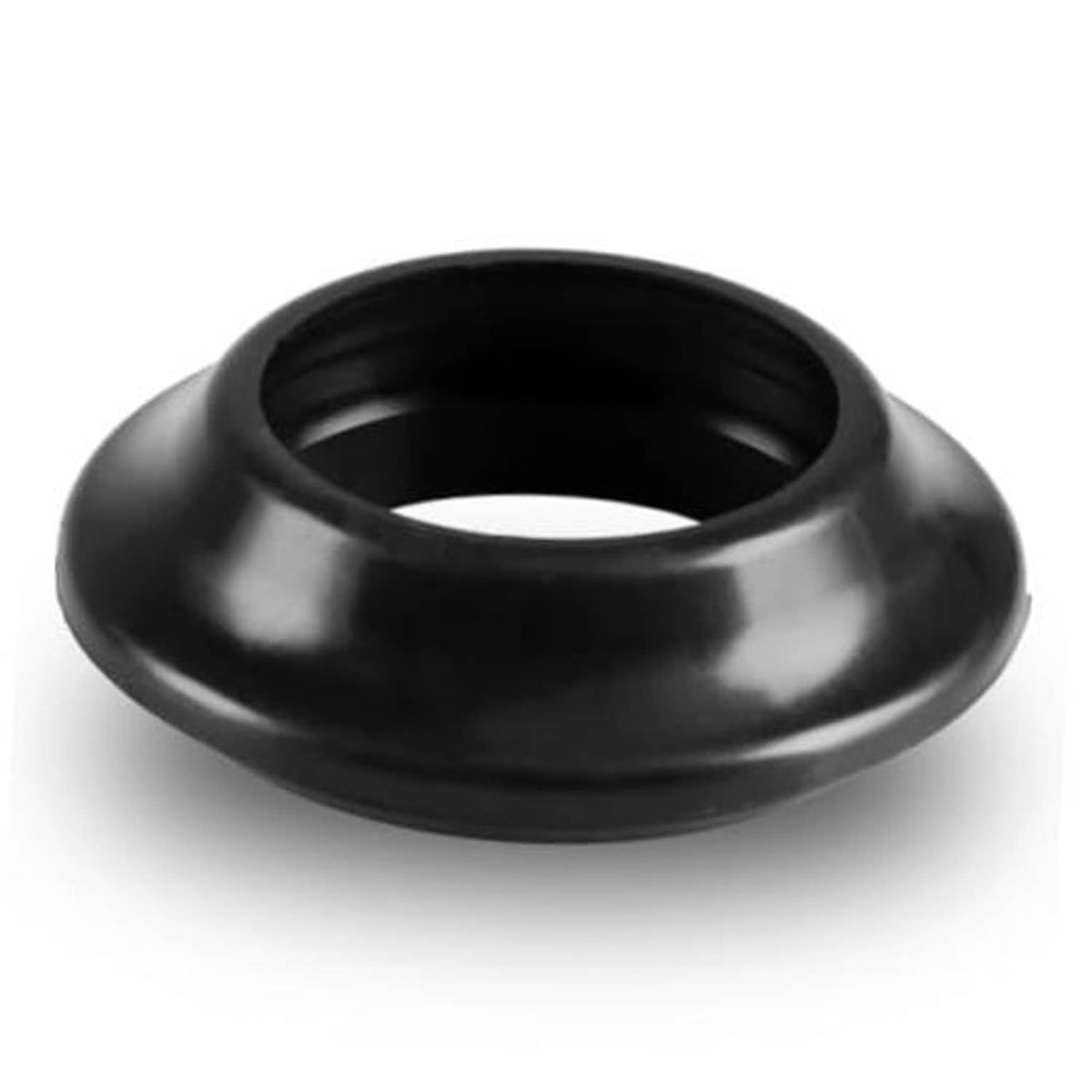 Black rubber fuel tank grommet with central hole and flared lip