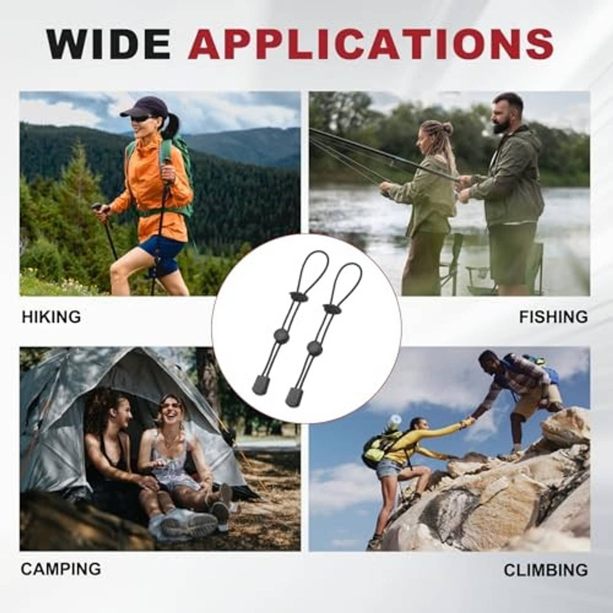 Black 2-pack elastic trekking pole holders with adjustable loop straps for outdoor use