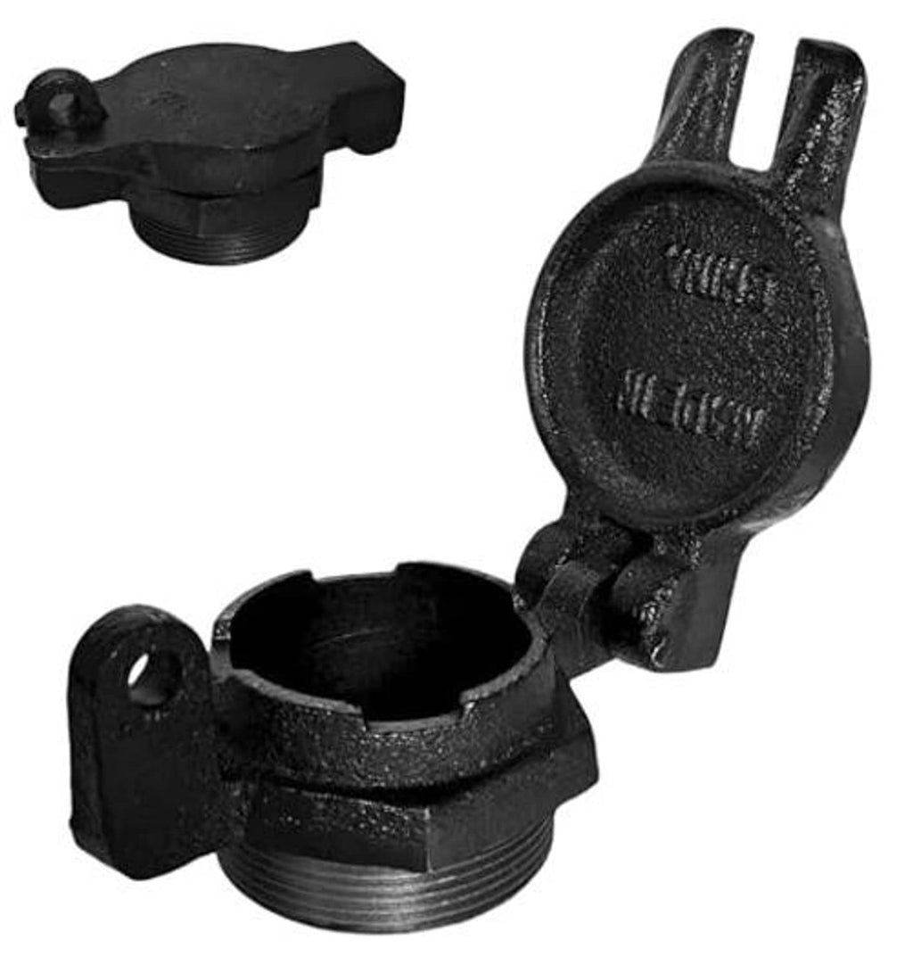 Black vented locking diesel fuel fill cap, flip-top style, threaded connection