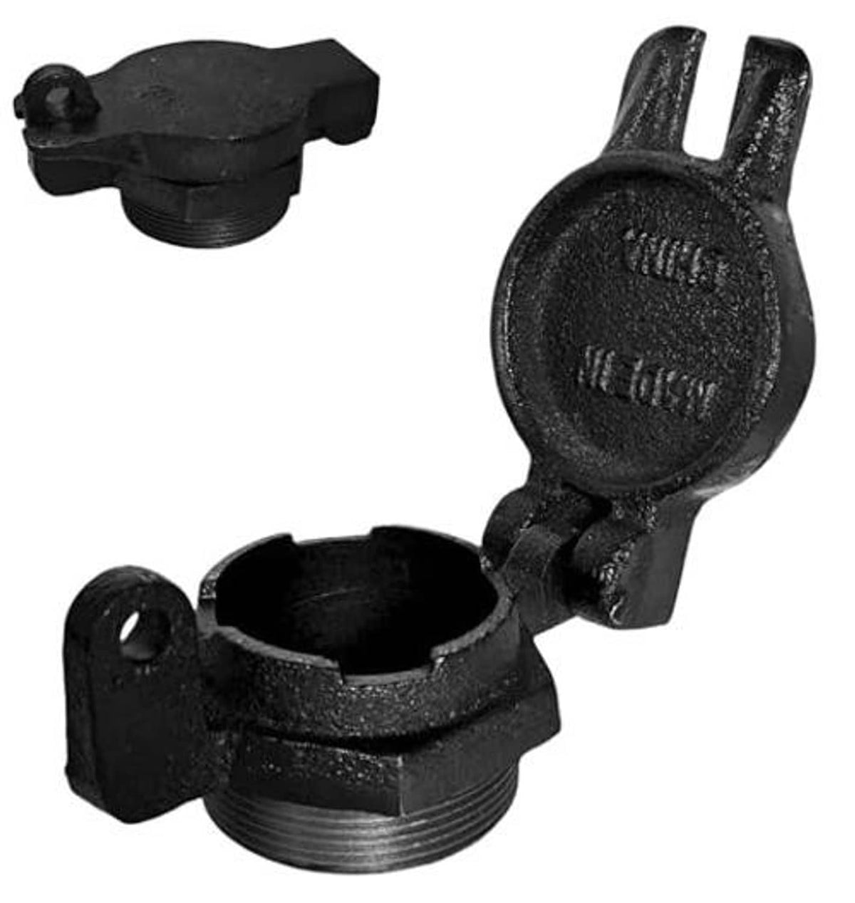 Black vented locking diesel fuel fill cap, flip-top style, threaded connection