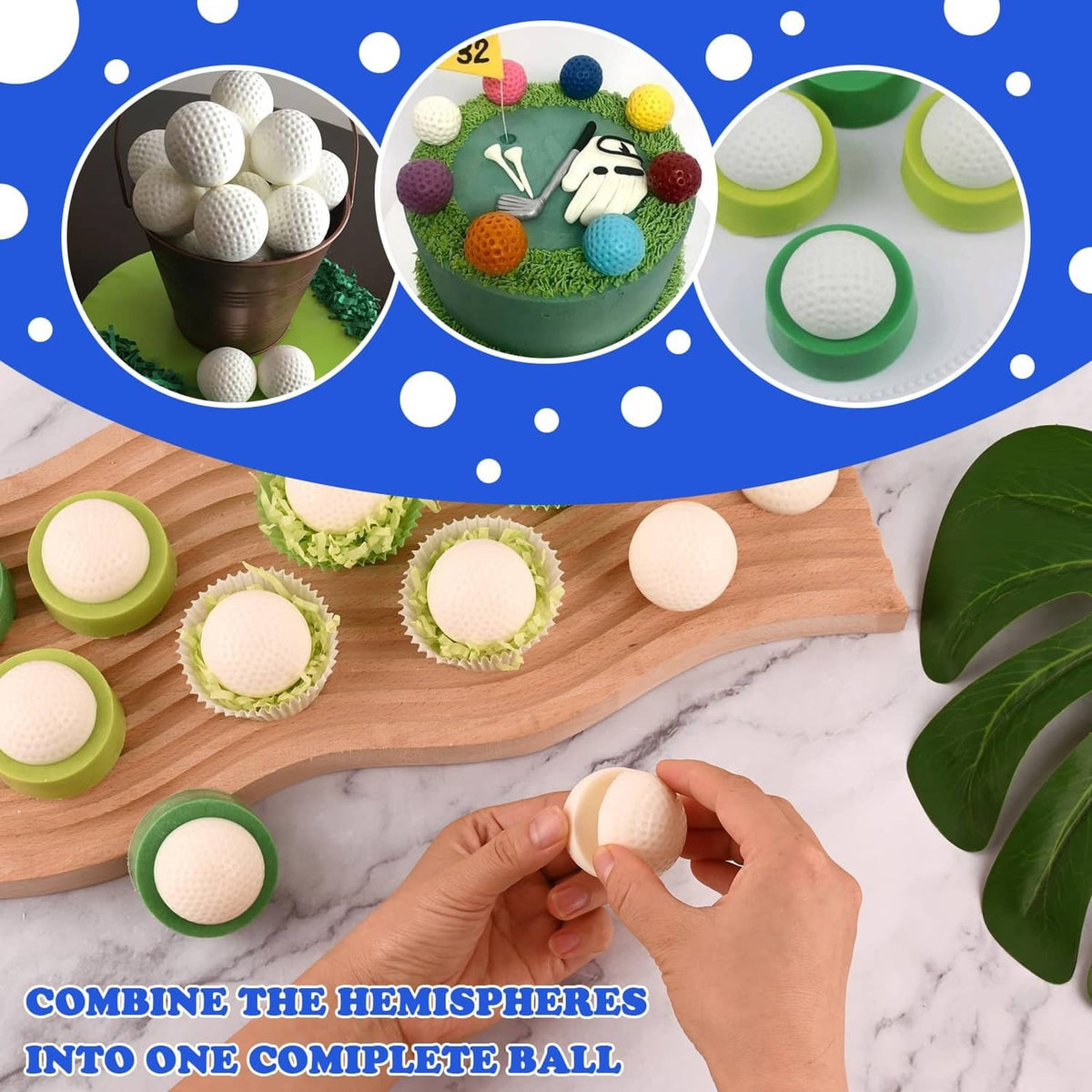 Small white golf balls formed in green silicone cups for cake pop molds