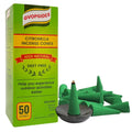 Citronella incense cones set: green cone incense with black ceramic dish beside box
