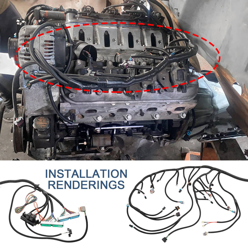Engine bay installation of wiring harness loom with connectors