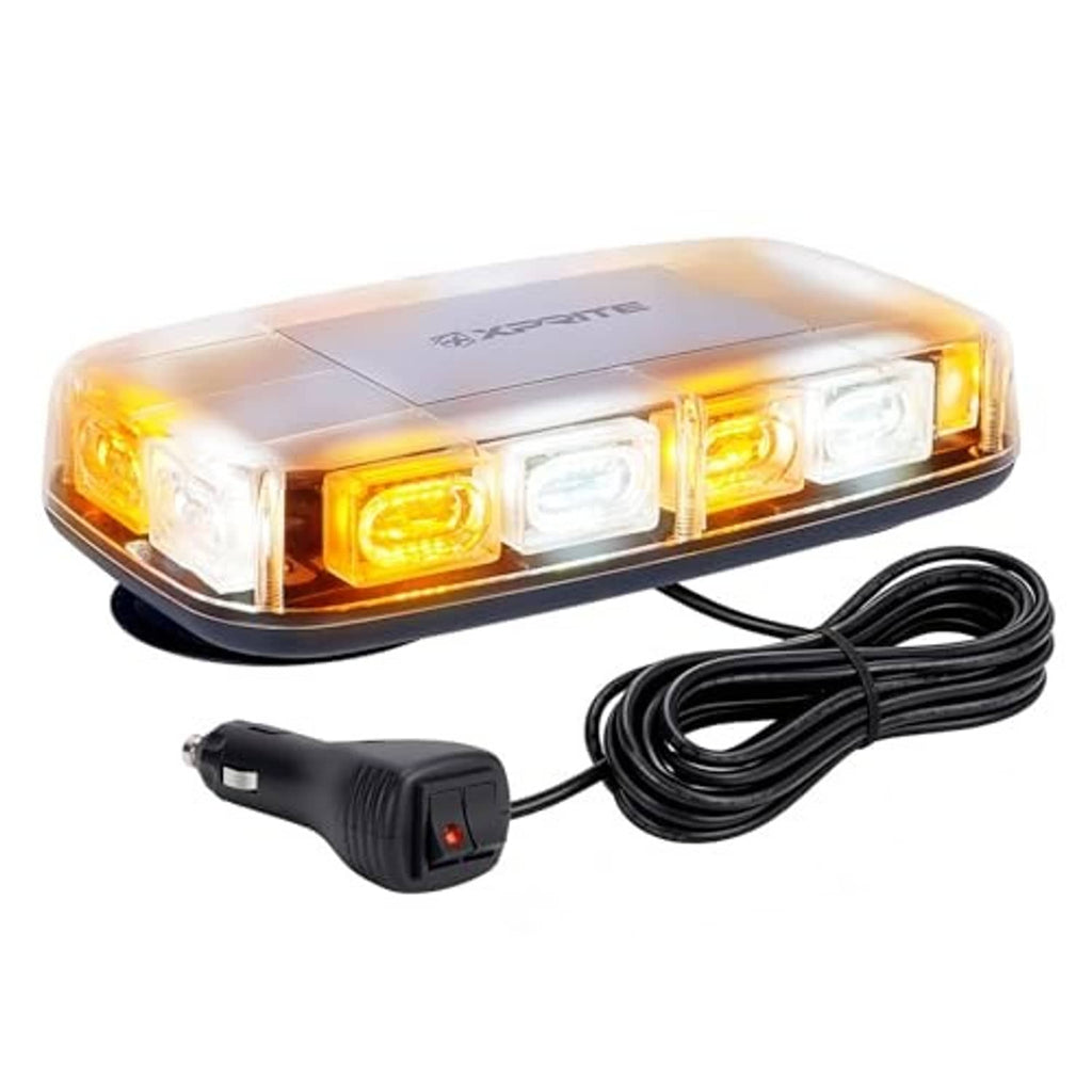 Mini roof strobe light bar with amber/white LEDs, clear top, included black wire harness