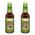 Hot sauce bottle with green label and orange tiger logo for Original flavor