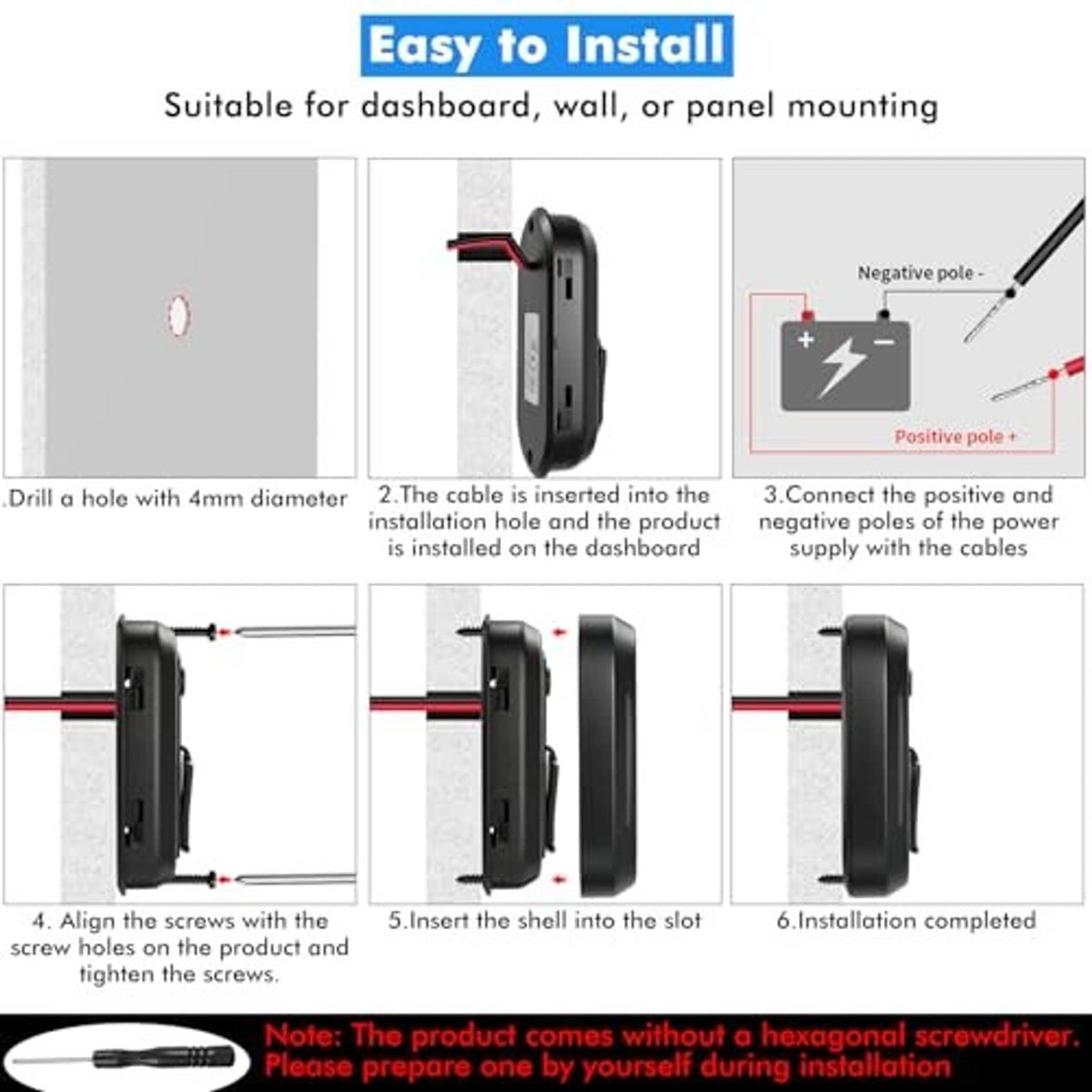 USB outlet panel installation diagram with mounting steps and wiring terminals