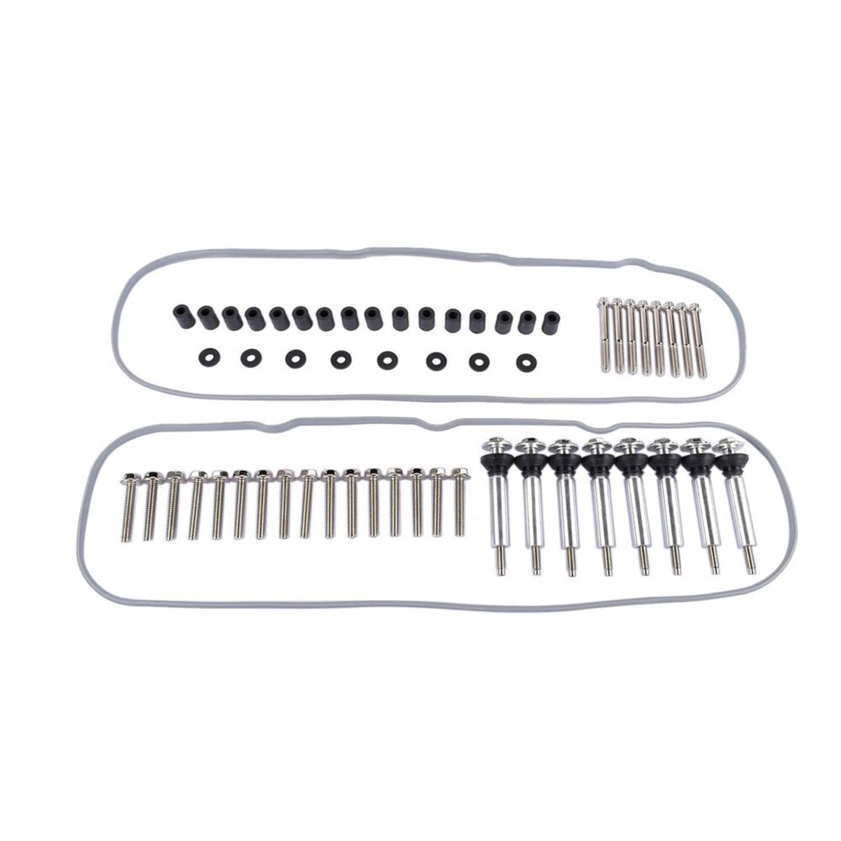 Valve cover hardware kit with gaskets, bolts, and long studs in two bags