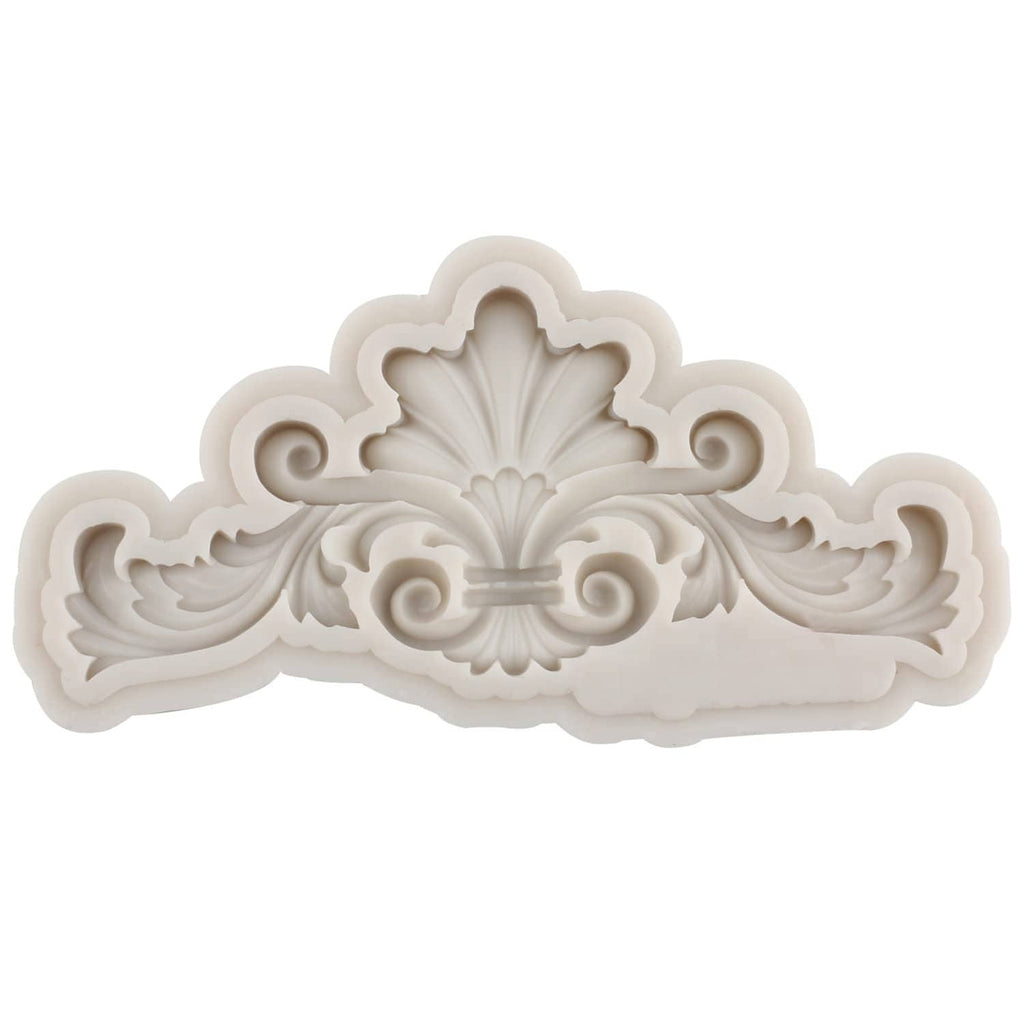 Ornate baroque floral lace silicone mold with scalloped top and curled accents