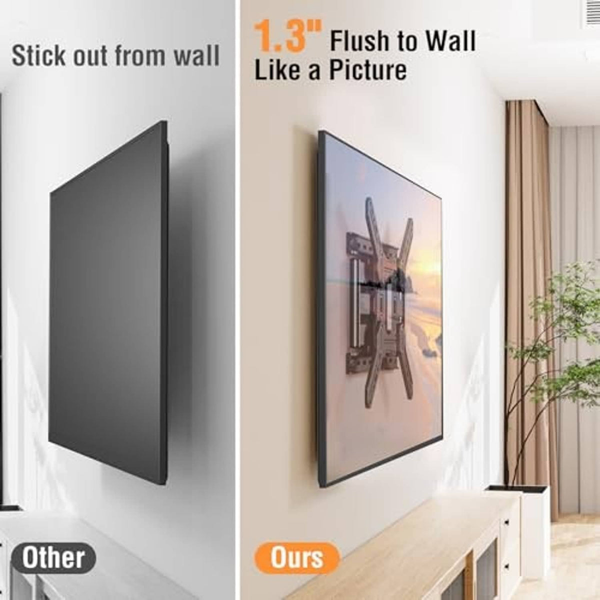 Ultra slim flush-to-wall TV mount bracket with thin flat profile