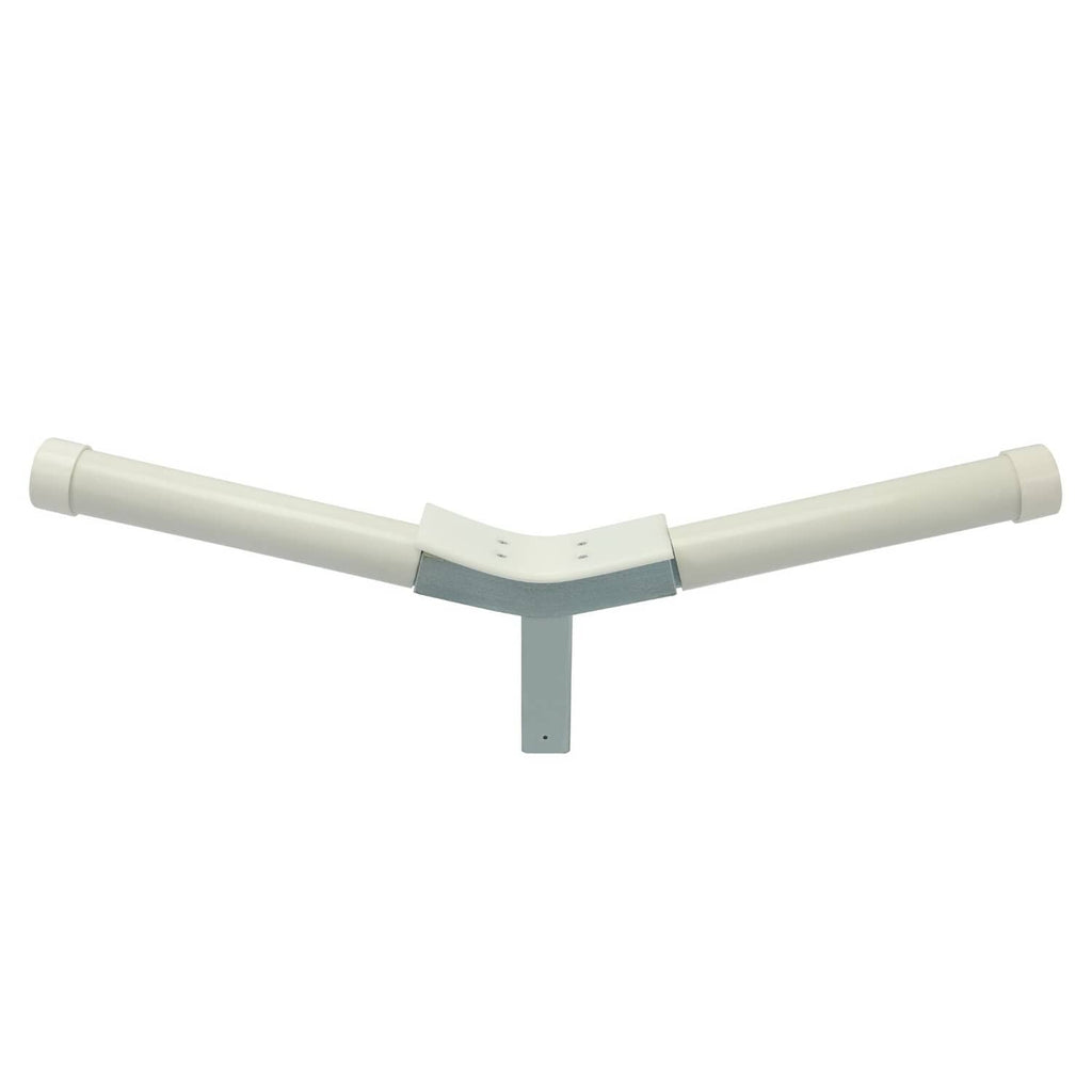 Assembled bow rest centering guide with white PVC Y-shaped tubes and center support