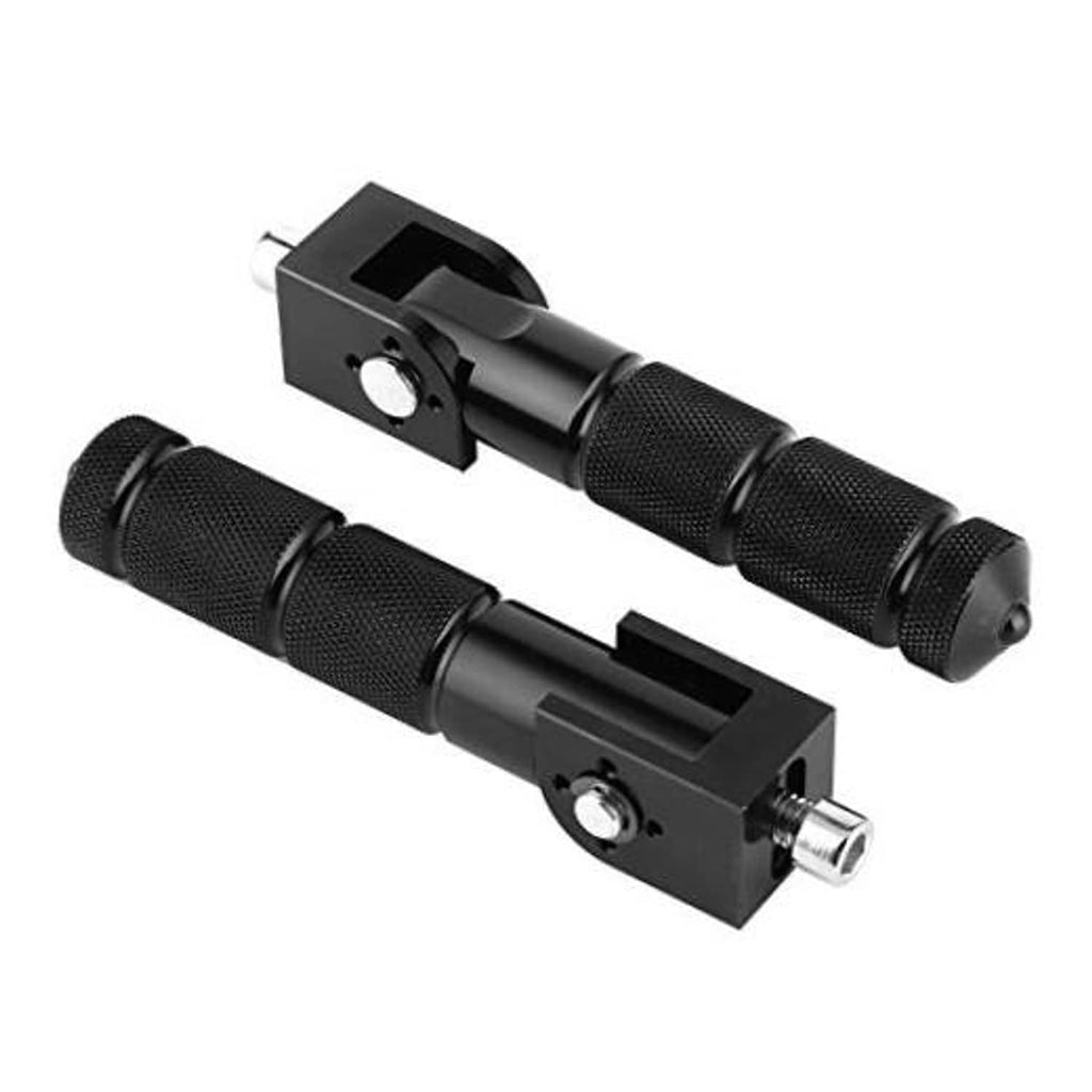 Universal motorcycle passenger foot pegs, 2-piece set, black textured grips, mounting brackets