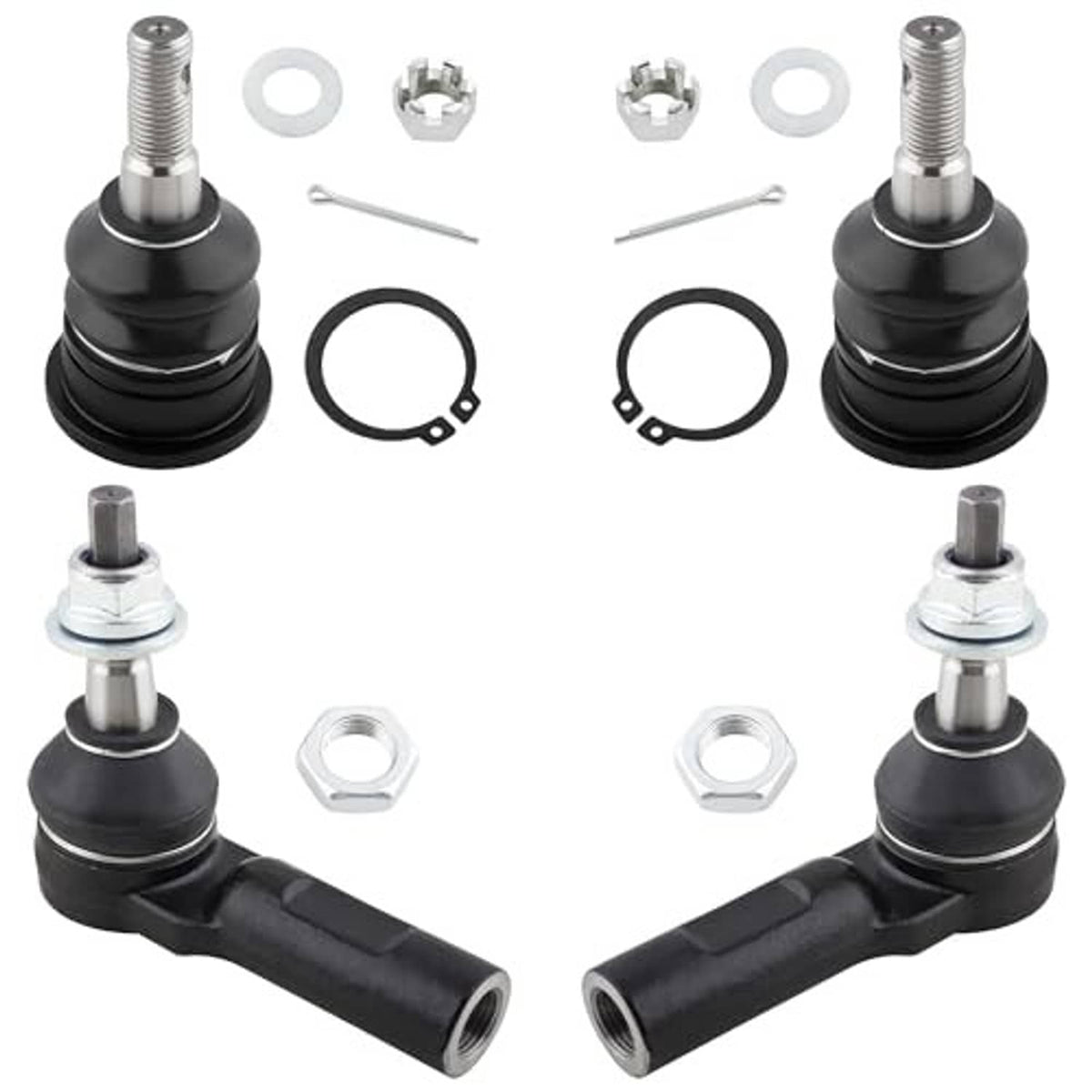 Front steering joint kit with black boots, chrome studs, nuts, and circlips